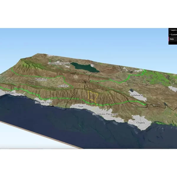Modelado 3D del terreno para un proyecto, demostrando la capacidad técnica de la cartografía especializada.