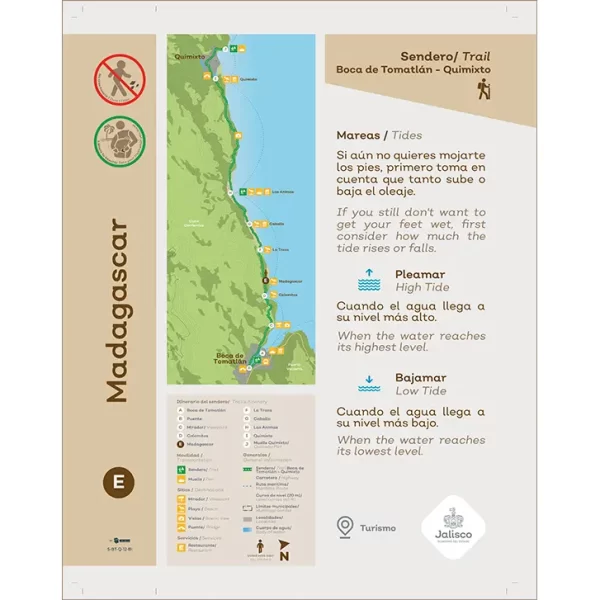 Mapa guía ilustrado de la ruta Boca de Tomatlán a Quimixto.