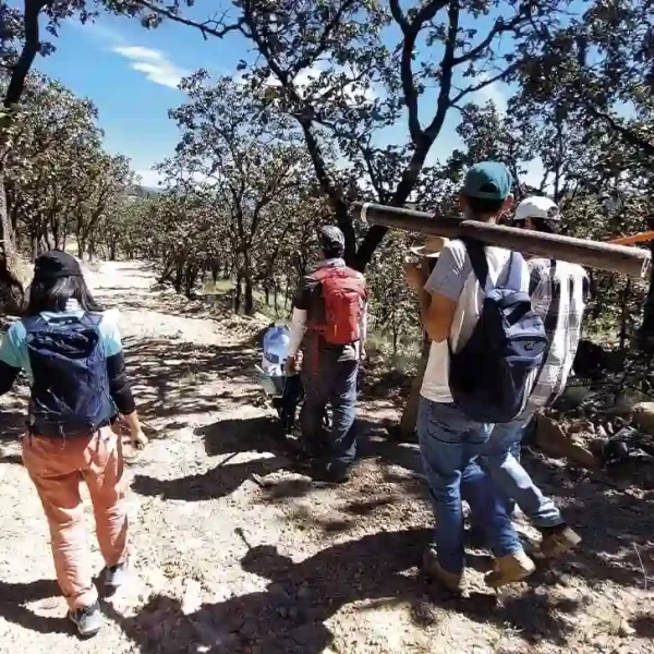 Grupo recorriendo el sendero local durante la capacitación en Mesa de Los Lobos