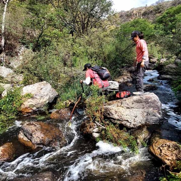 Cruzando un arroyo como parte del recorrido de los senderos homologados de Zapopan.